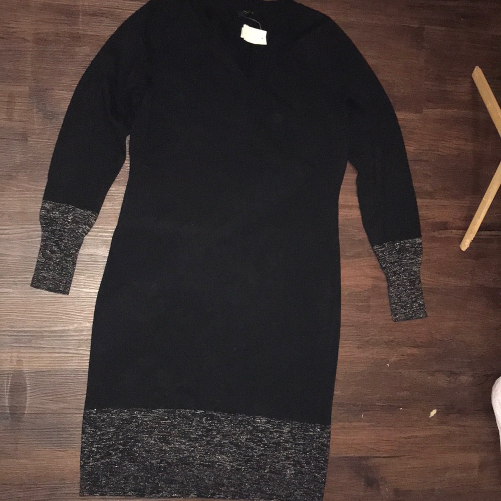 NWT Ann Taylor Knit Long Sleeve Sweater Dress with Metallic Trim